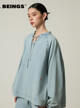 ALL BEINGS2026SS春夏新款大廓形洗水牛仔V领阔摆长袖休闲衬衣
