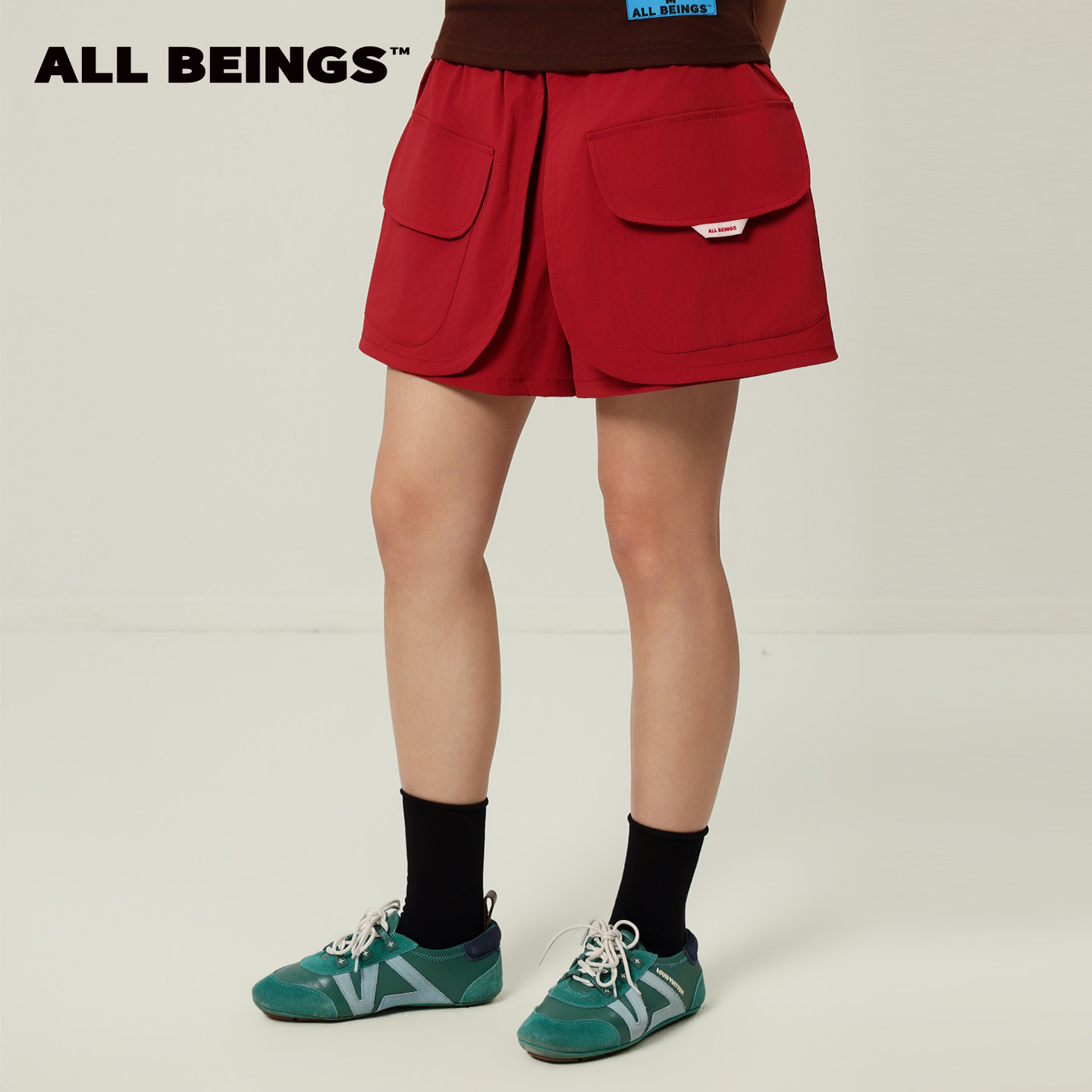 ALL BEINGS2026SS夏季新款凉感防晒红色A摆半身工装感口袋短裙裤