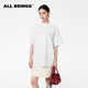 BEINGS2025SS夏季 新款 科学洗水 ALL 浅灰字母印花休闲短袖 T恤女