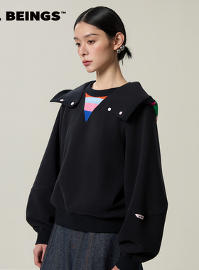 ALL BEINGS2026SS新品设计感百搭 彩条拼接工艺双领型连帽卫衣