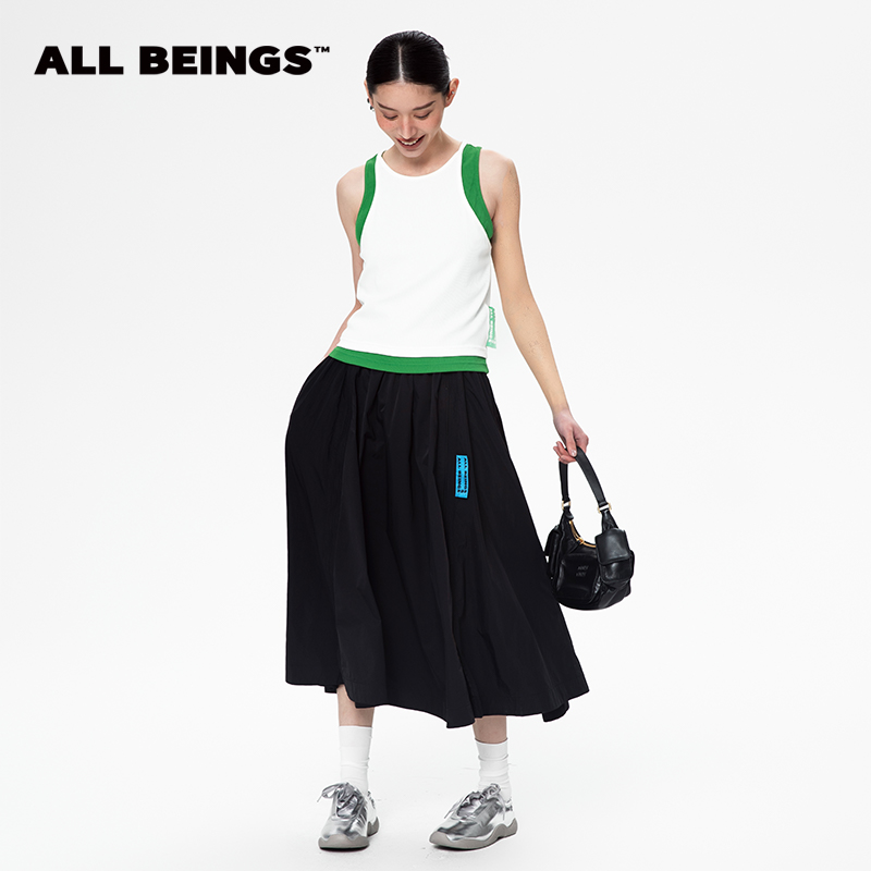 ALL BEINGS25SS夏季新款百搭打底外穿轻薄绿白撞色双层螺纹背心女