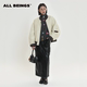 ALL BEINGS24AW复古拼接撞色做旧pu皮米色羽绒飞行员夹克外套女