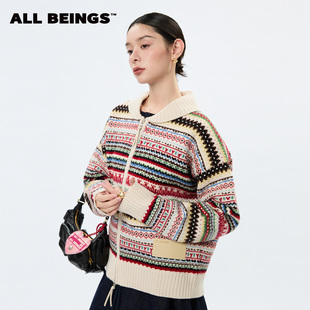 丁程鑫同款 费尔岛彩虹嵌花针织开衫 ALL 25AW冬款 毛衣 BEINGS