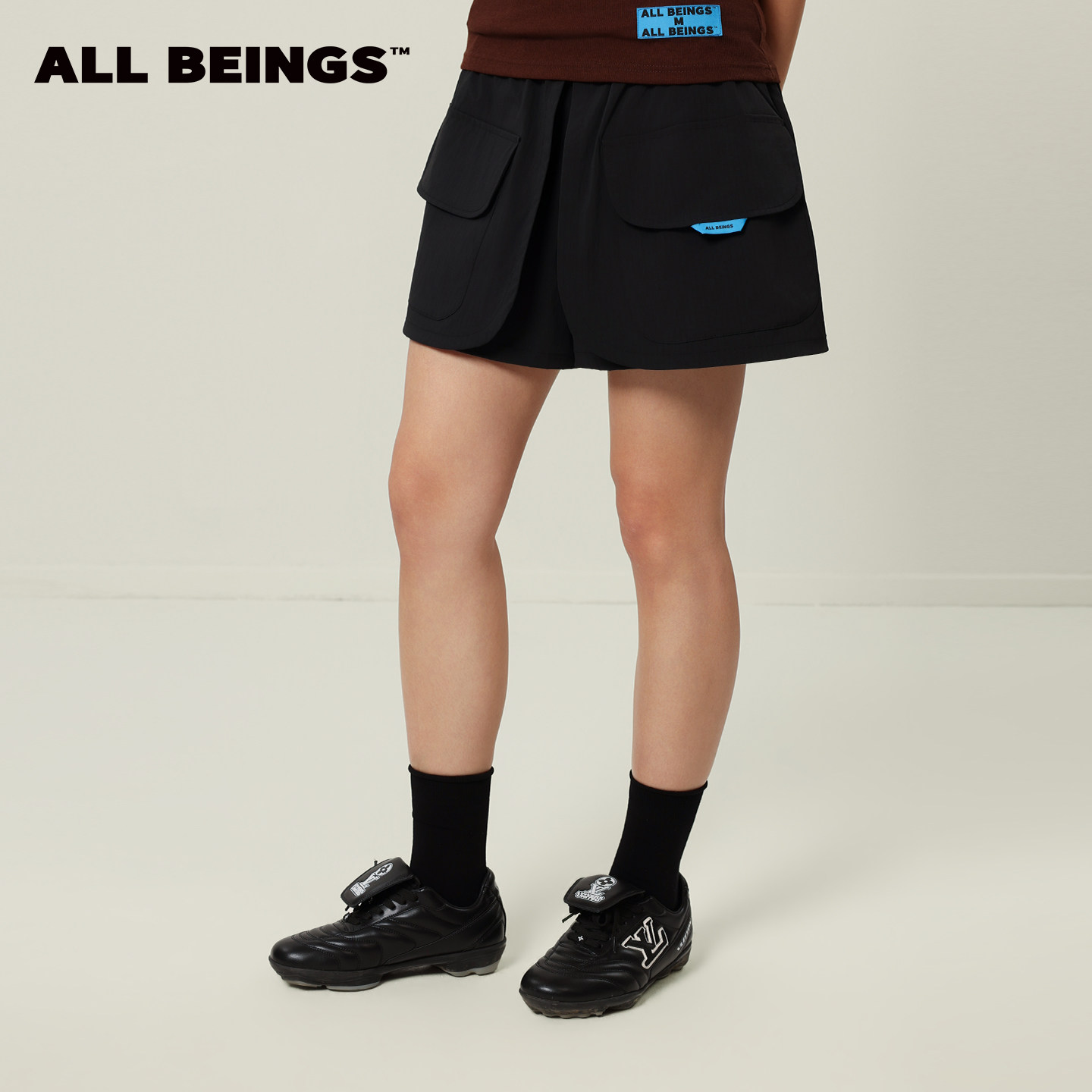 ALL BEINGS2026SS夏季新款a字黑色宽松显瘦工装感口袋裙裤短款