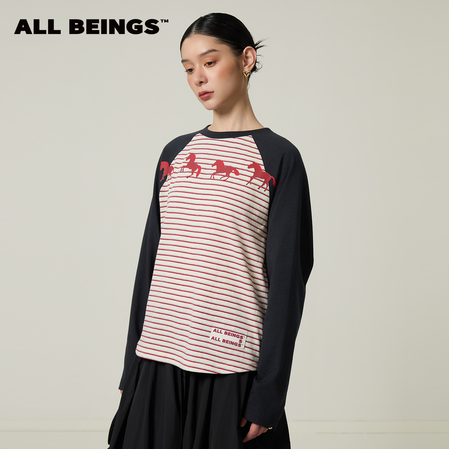 ALL BEINGS2026SSS【马年限定】"一马平川""撞色条纹插肩长袖T恤"