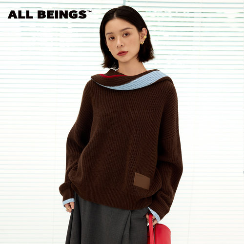 ALLBEINGS羊毛不对称围巾毛衣