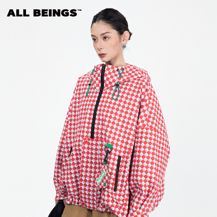 红色格纹撞色挂件宽松外套女 设计师新款 ALL BEINGS2025AW秋季