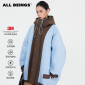 ALL 王楚然同款 BEINGS25AW秋冬蓝条纹拼接菱绗3m新雪丽棉服女