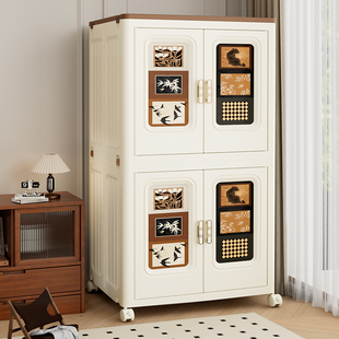 中古风折叠收纳箱衣物被子大容量衣柜床头柜前开式 带轮整理储物柜