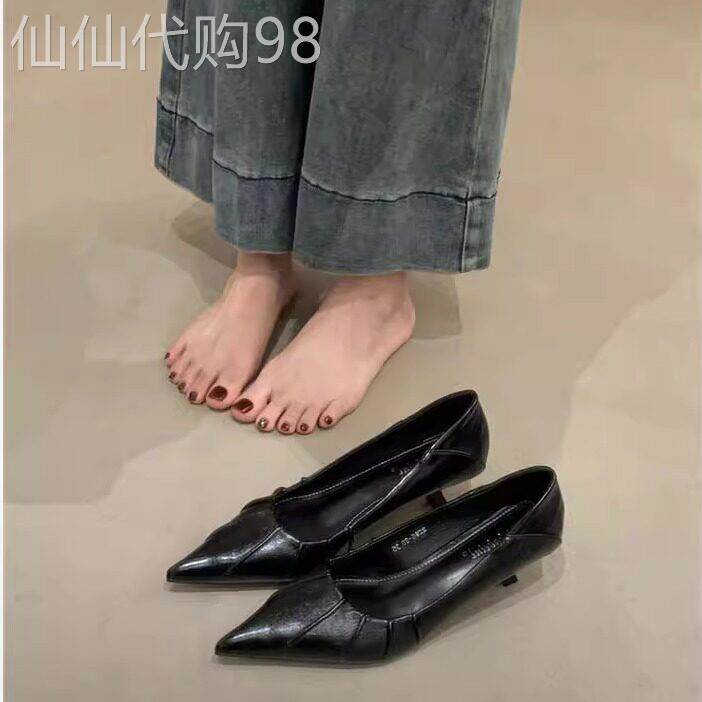 香港小众设计黑色细跟单鞋女2025年新款名媛配裙子尖头浅口高跟鞋