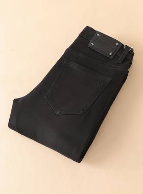 欧洲站潮牌黑灰色牛仔裤男修身小脚裤秋冬季高弹力休闲直筒长裤子