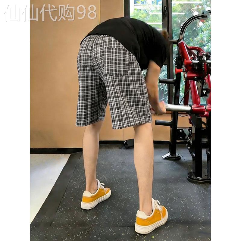 美式黑白格子短裤男士夏季cleanfit慵懒风中裤潮流健身运动五分裤