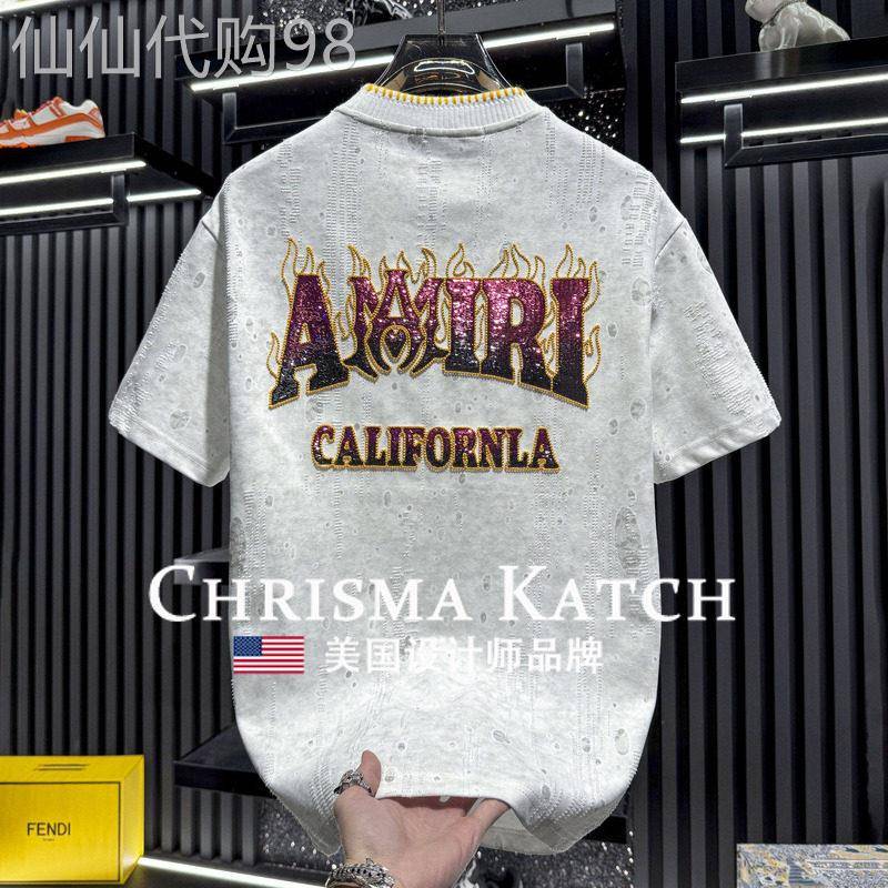 出口美国⭐Chrisma Katch~高端刺绣亮片扎染短袖t恤轻奢舒适半袖