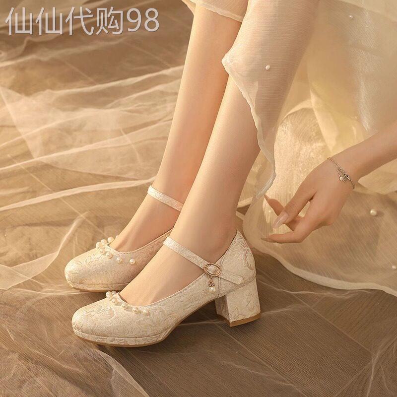 新中式国风配裙子旗袍鞋女2025玛丽珍小皮鞋汉服马面裙古风高跟鞋