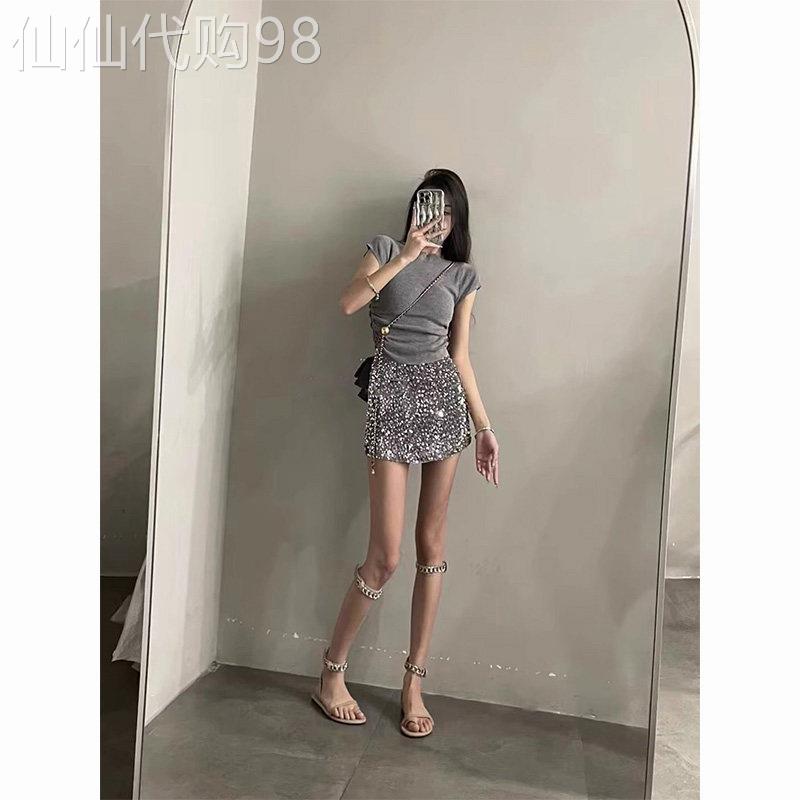2026夏季新款韩版纯欲百搭修身针织上衣+高级感亮片半身裙套装女