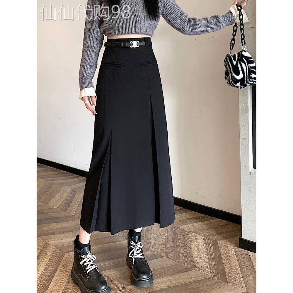 百褶半身裙女2025春夏新款高腰设计感显瘦中长款西装包臀直筒半裙