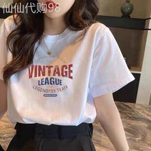 韩国2026夏季新款女生T恤上衣宽松显瘦圆领白色短袖女ins半袖欧货