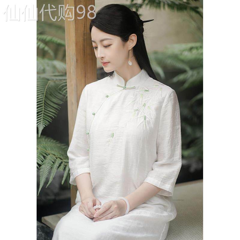 文艺复古民国改良旗袍连衣裙刺绣中国风女装中式禅意棉麻茶服女夏