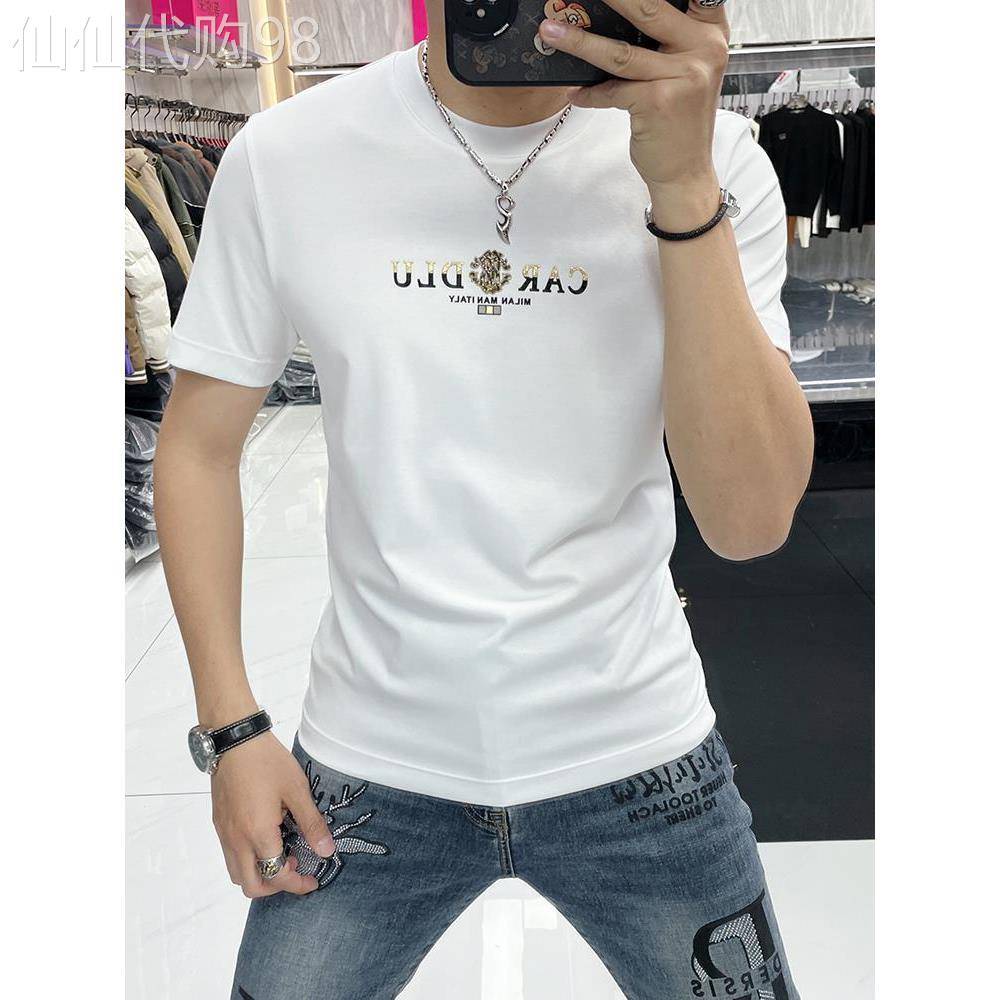 时尚个性纯棉短袖t恤男修身潮流夏季欧洲站新款字母圆领半袖T恤