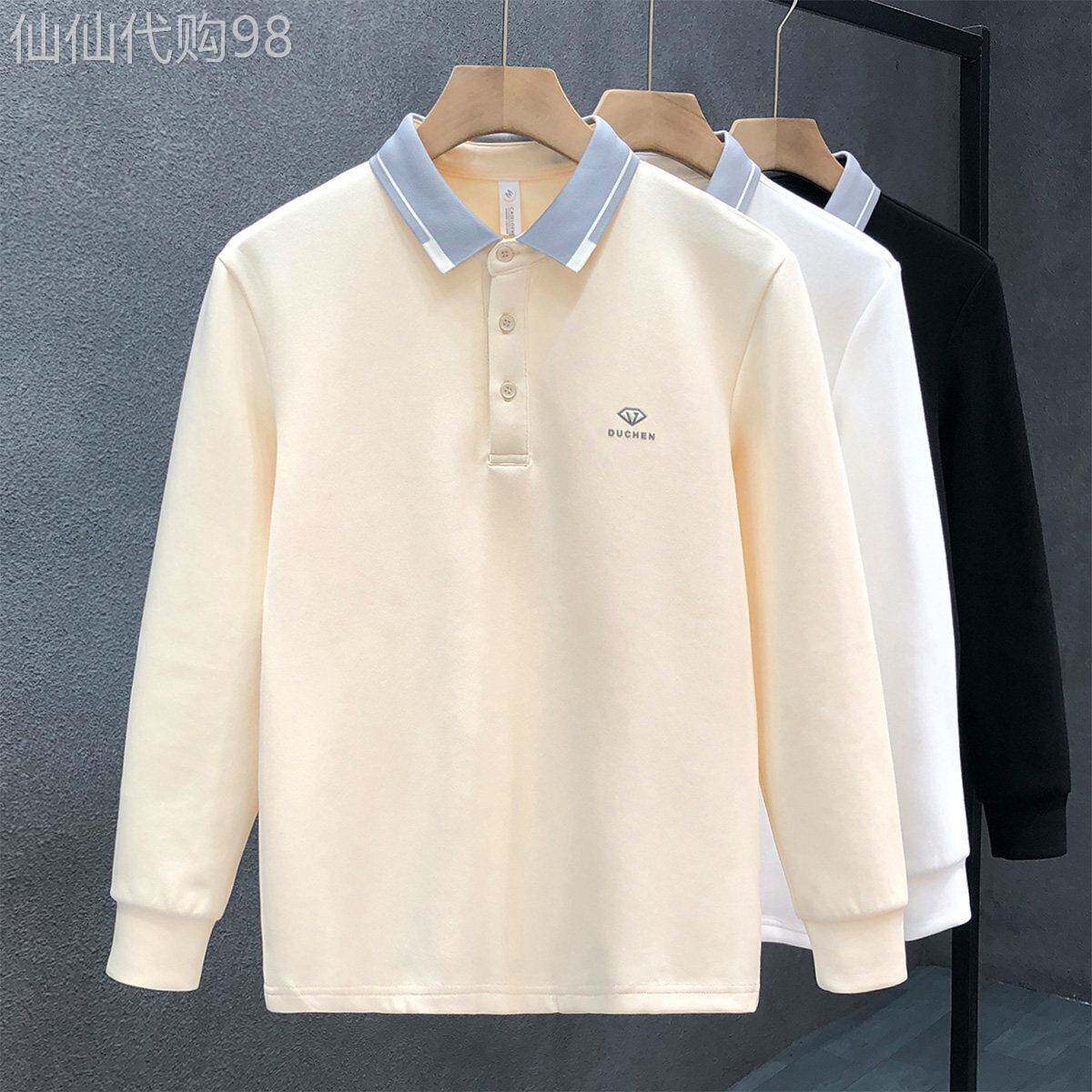 2026春季新款有领t恤男士翻领长袖polo衫潮流秋装钻石刺绣上衣服