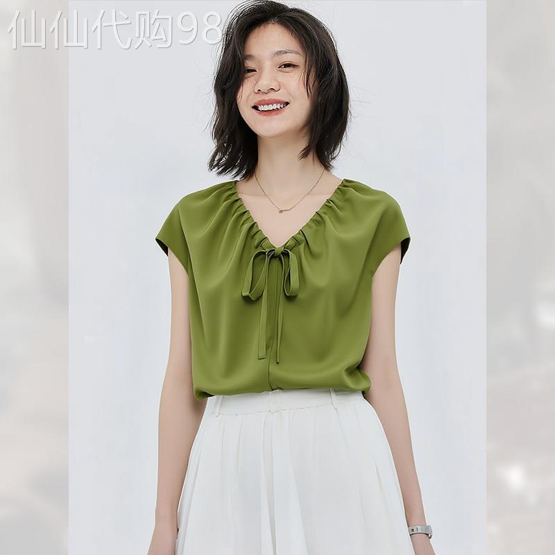 绝美时尚V领蝴蝶结短袖上衣女装夏季2026年新款漂亮衬衫减龄小衫