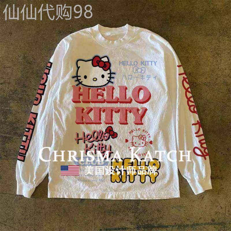 出口美国⭐Chrisma Katch~休闲Hello印花男女长袖T恤圆领上衣