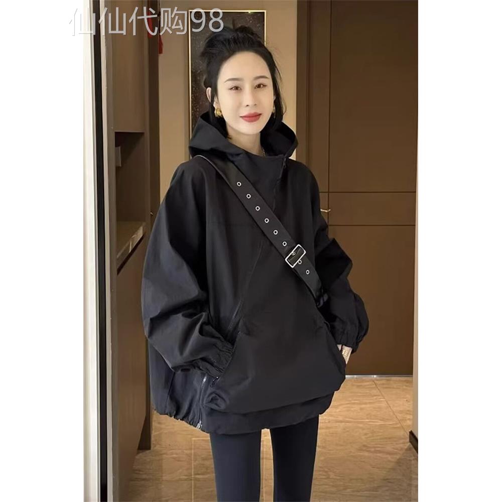 运动连帽运动服女士2025春季新款设计感宽松显瘦长袖工装风衣外套