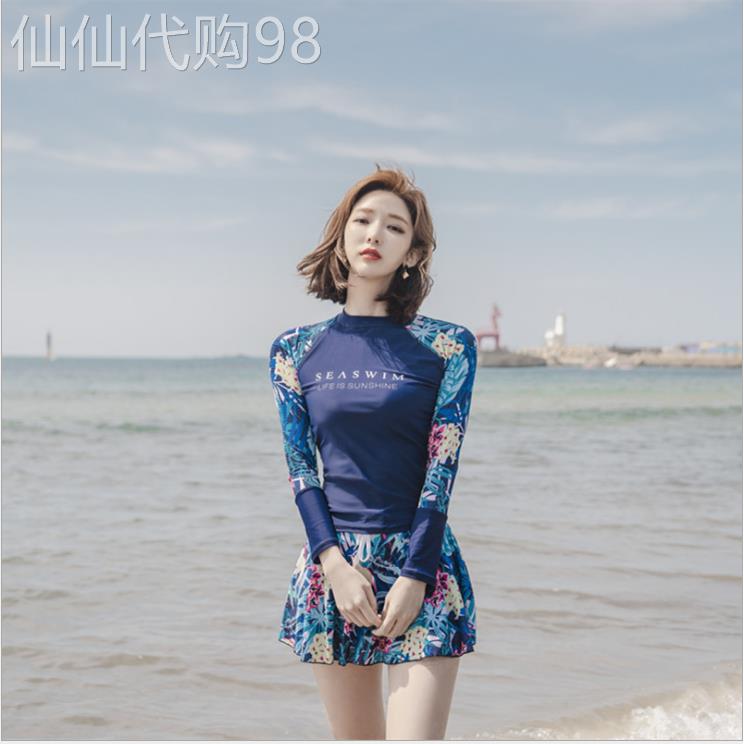 DK新款2025泳衣女遮肚显瘦修身两件式长袖防晒泡温泉运动保守泳装