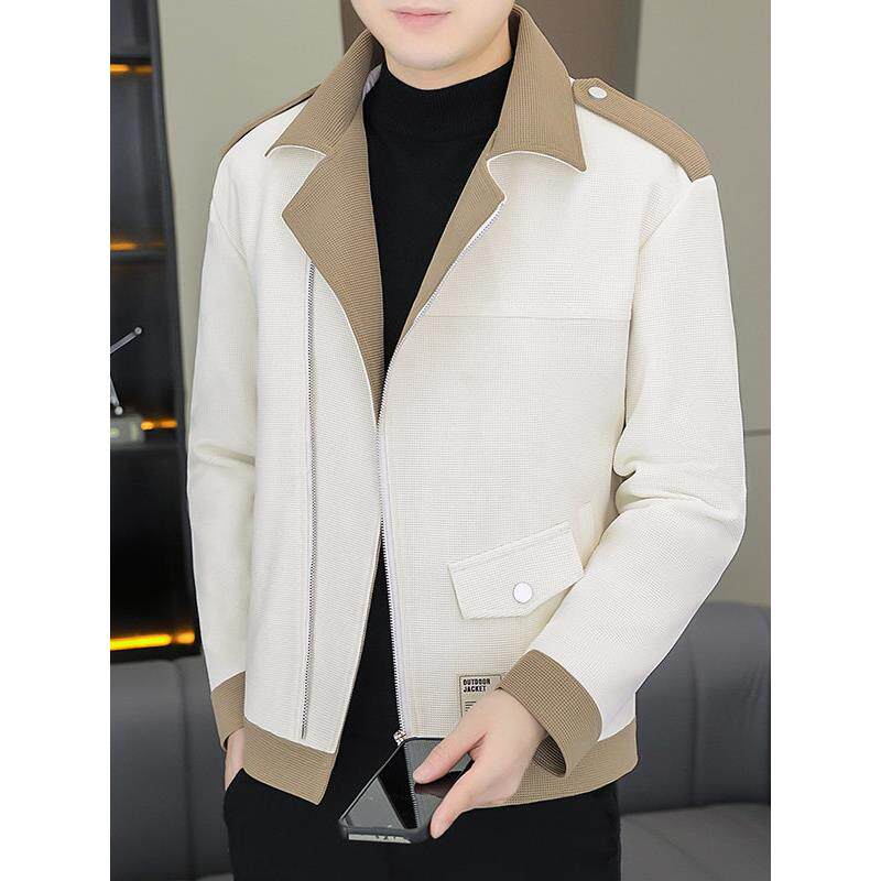 高端秋冬季外套男士韩版潮流西装领夹克拉炼上衣时尚潮流短款风衣