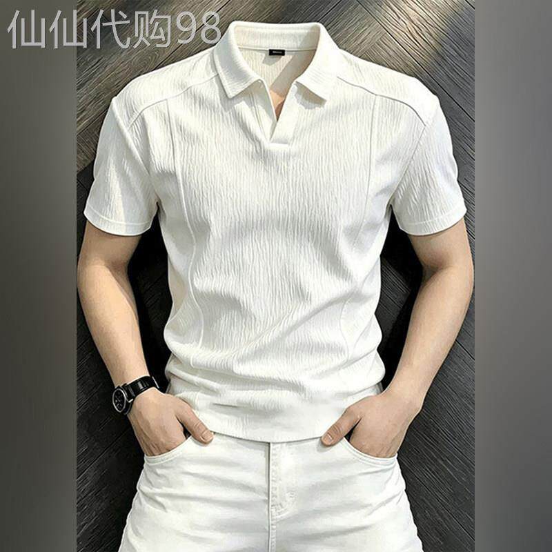 高端男款肌理感海鸥领Polo衫2026夏季速干凉感T恤美式V领正肩短袖