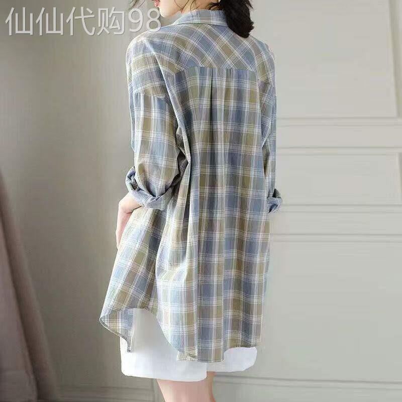 纯棉格子防晒衬衫女长袖夏季薄款2026新款开衫中长版上衣大尺码外
