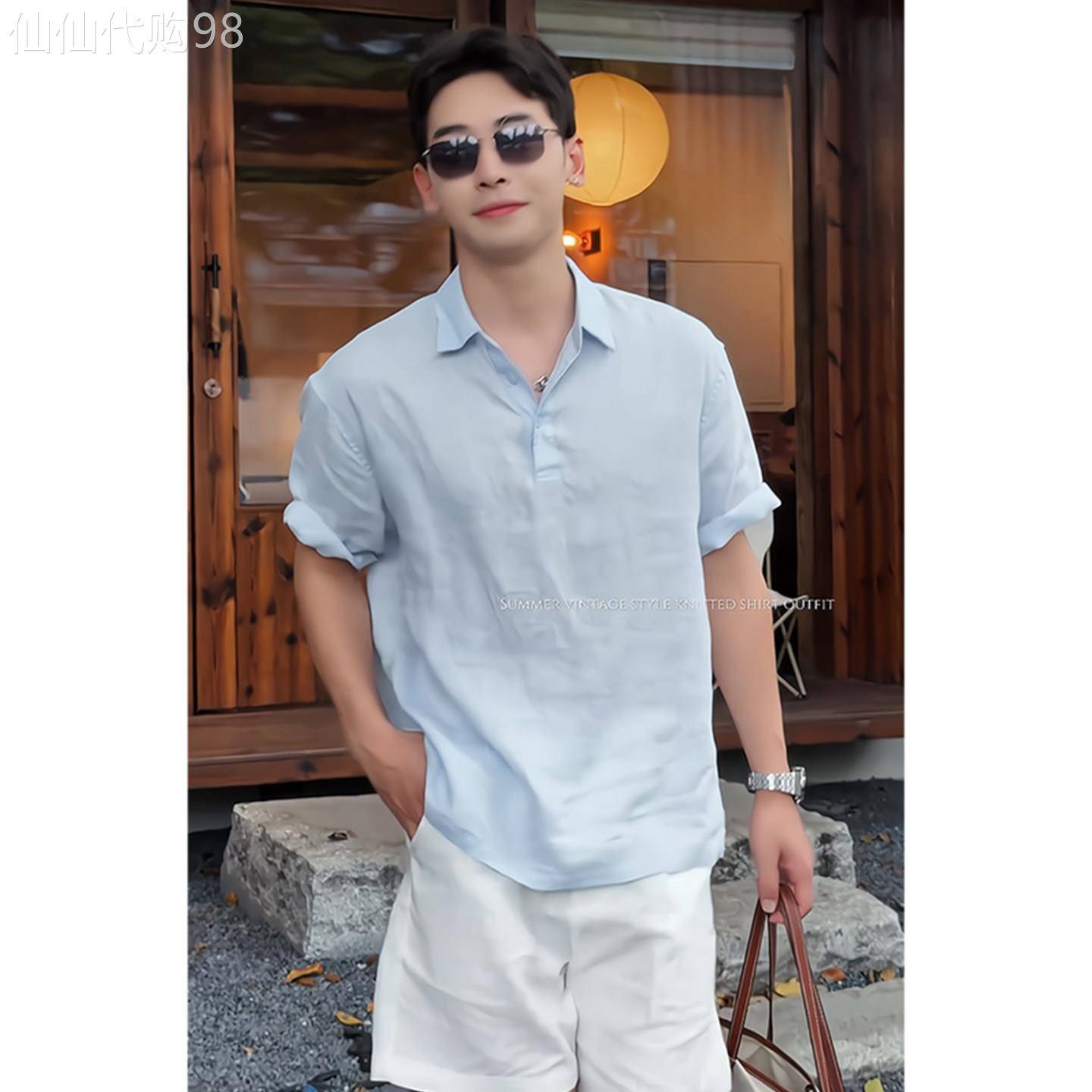 polo领衬衫男士2026夏季薄款痞帅亚麻短袖新款高级感休闲宽松T恤