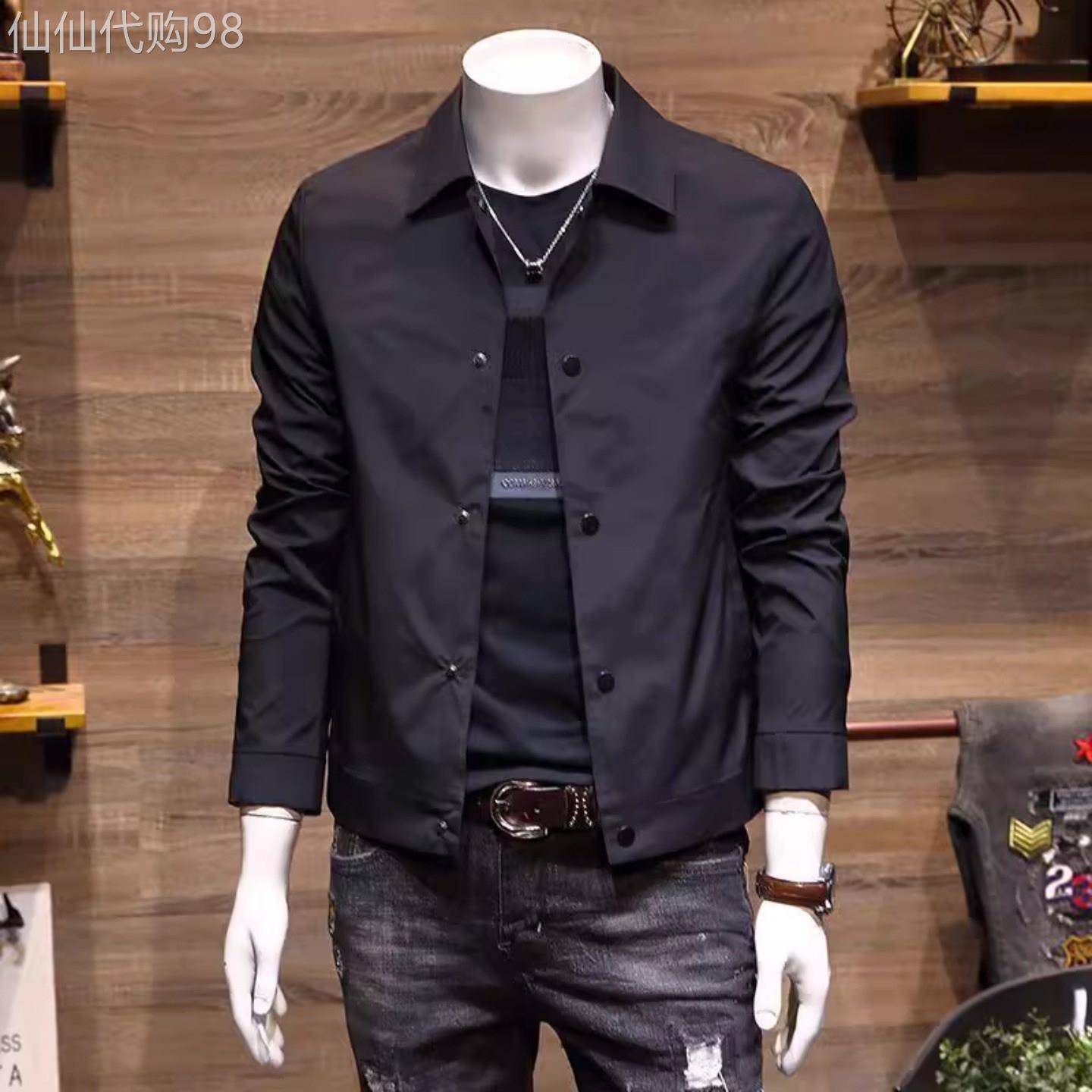 MK正品痞帅翻领夹克外套男春秋款高端中青年钮扣装饰青年男士上衣