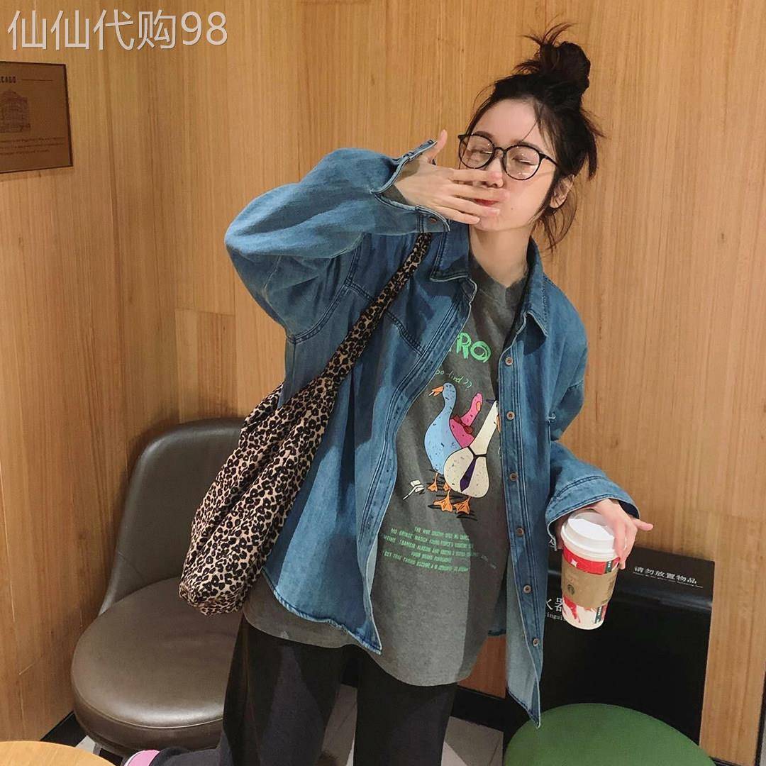 蓝色美式复古牛仔衬衫女2026秋季新款高级感独特漂亮休闲百搭上衣