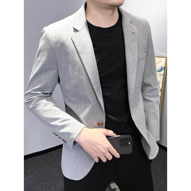 潮牌休闲小西装外套男春秋韩版修身英伦风单西高级感痞帅西服上衣