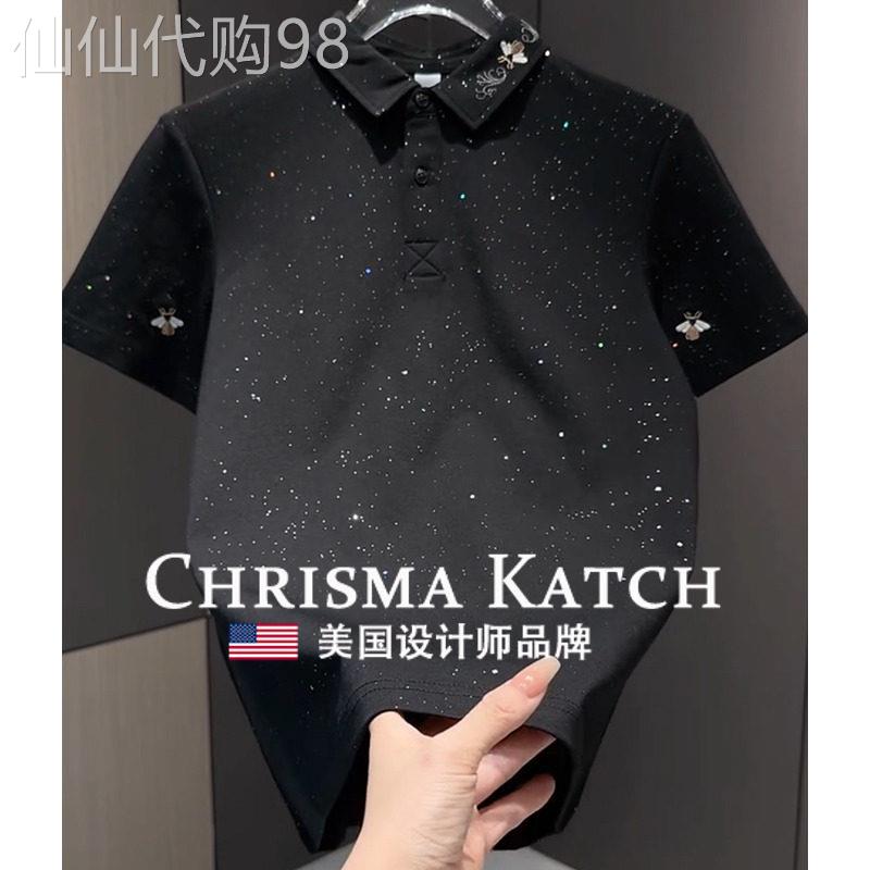 出口美国⭐Chrisma Katch~短袖小蜜蜂刺绣新款T恤翻领Polo衫修身