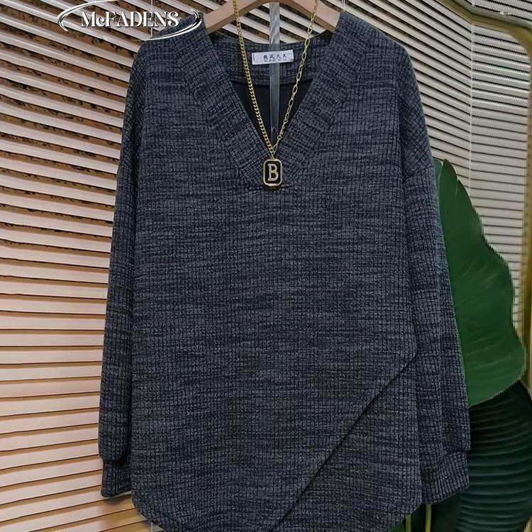 香港欧货春季新款大码女装胖MM显瘦慵懒风长袖中长款针织潮流上衣