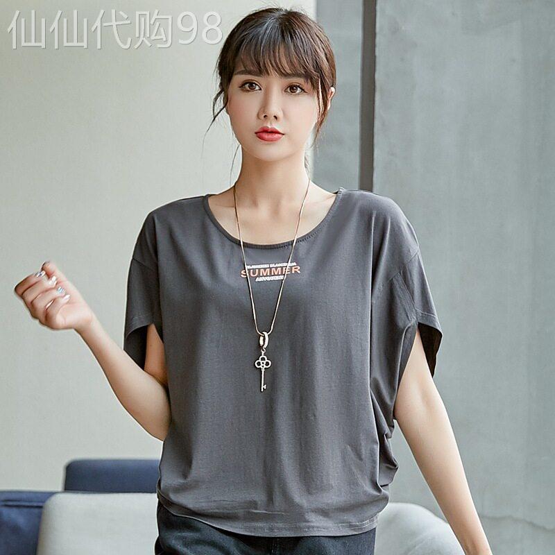 2026夏季新款大尺码纯棉圆领蝙蝠袖短袖t恤女宽松减龄显瘦上衣薄