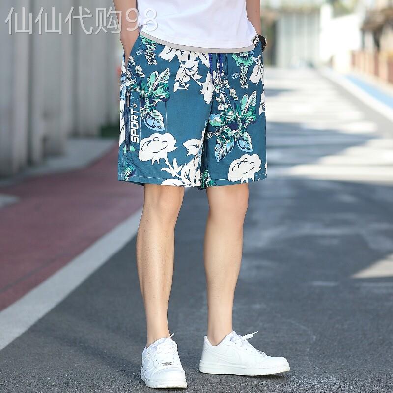 休闲短裤男夏季薄款潮牌大满印花纯棉沙滩裤子韩版宽松运动五分裤
