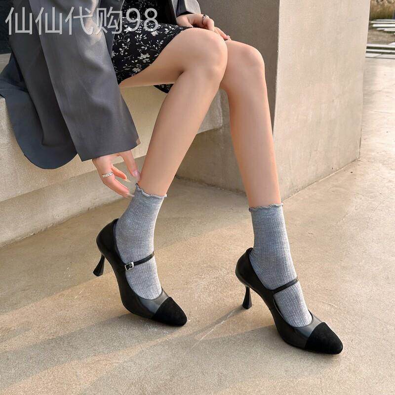 高挑千金!法式小香风高跟鞋圆头细跟一字扣玛丽珍鞋春季单鞋女款
