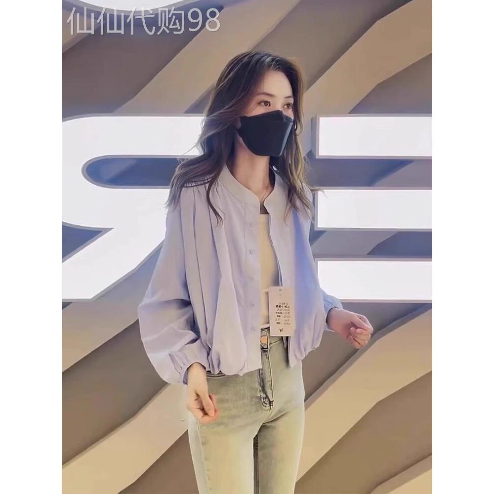 2026新款夏季防紫外线防晒服透气薄款防晒衣衬衫蓝色短款外套女款