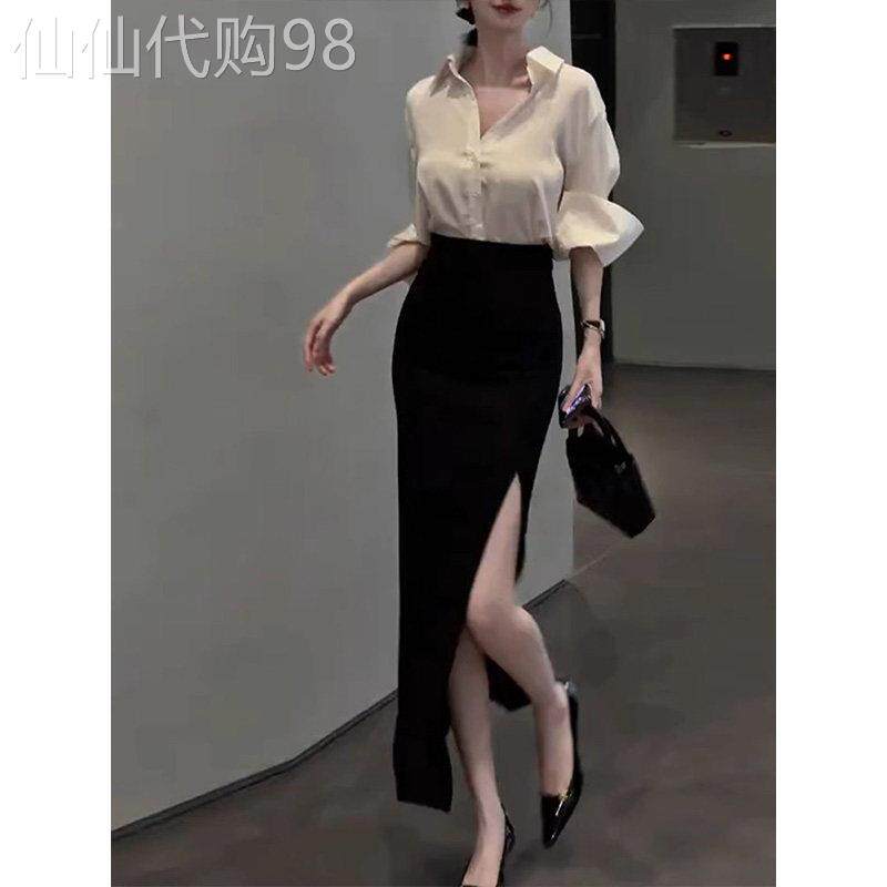 黑色高腰半身裙女春秋欧货2026新款时尚高级感气质开叉包臀中长裙