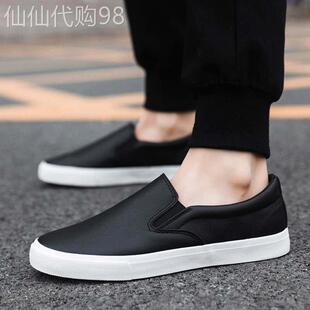 一脚蹬乐福鞋男2026大尺码小皮鞋黑色男士休闲板鞋子不系带防水