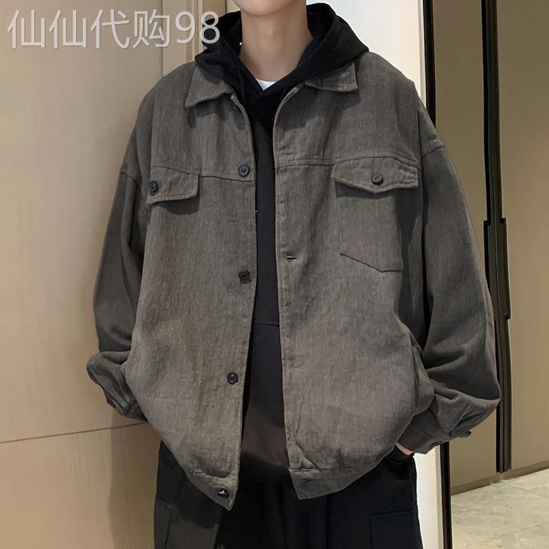 潮牌港风牛仔外套男春秋季美式复古宽松百搭高街潮流长袖工装夹克