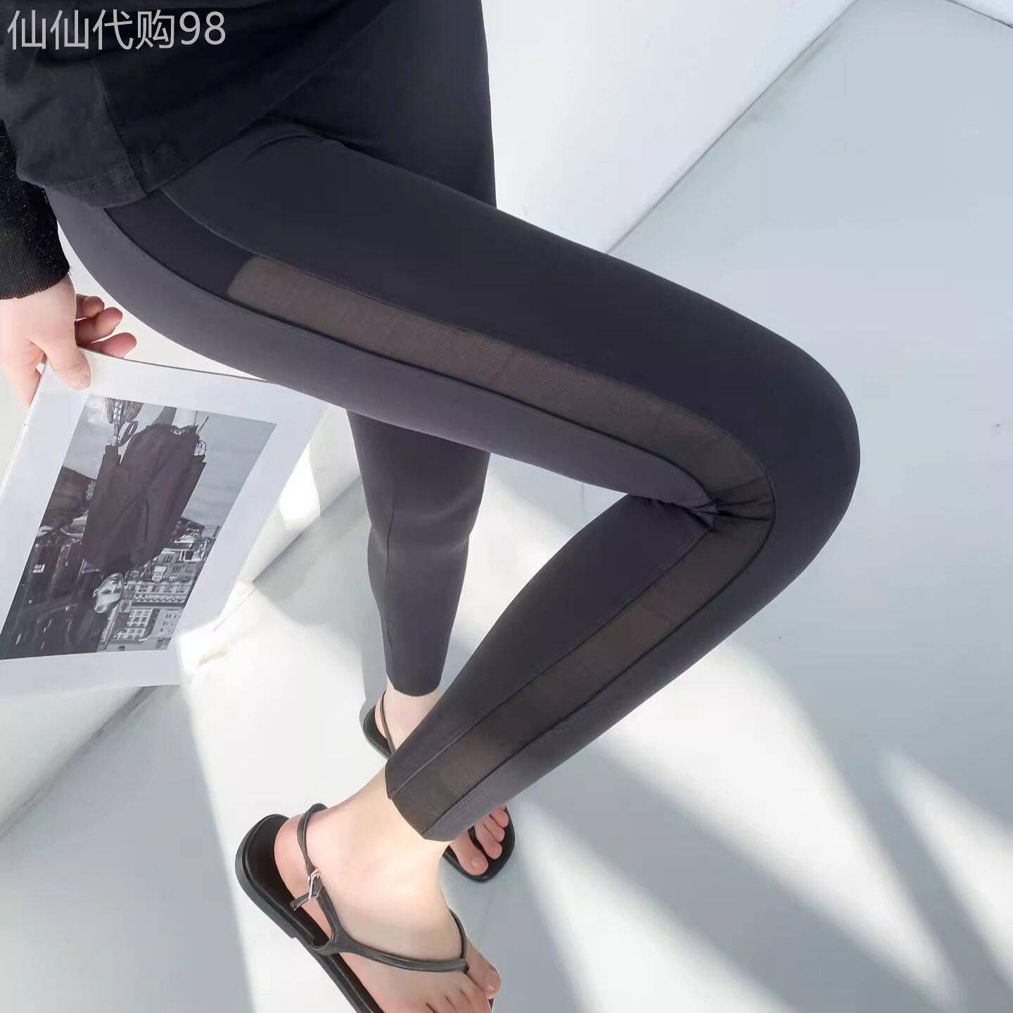 简珀春夏季侧面网纱拼接透气肉速干瑜伽健身运动鲨鱼裤女外穿