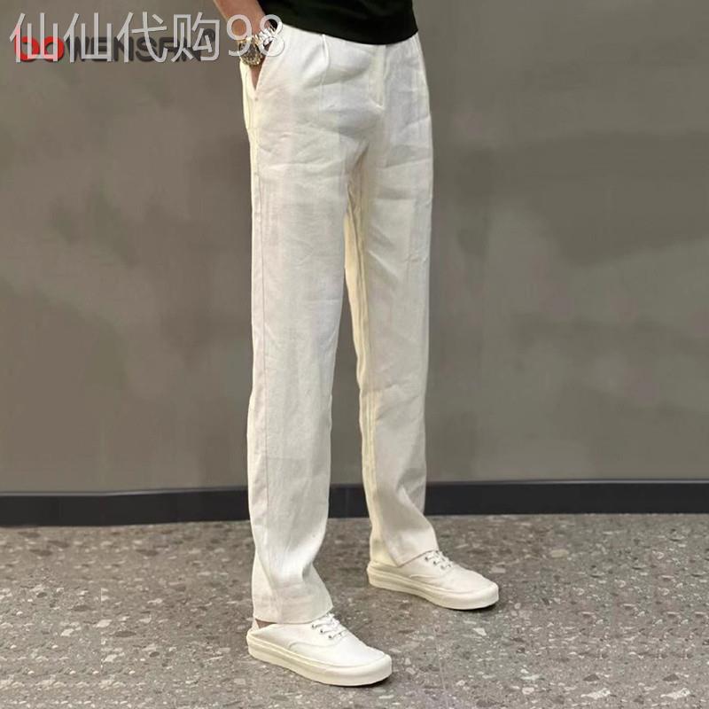 高端白色亚麻休闲裤男士2026新款夏季薄款男裤修身直筒长裤子男款