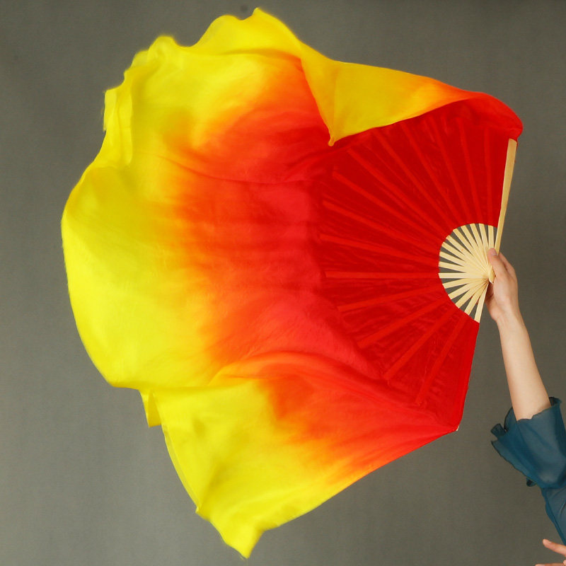 彩绸扇黄红渐变秧歌扇火