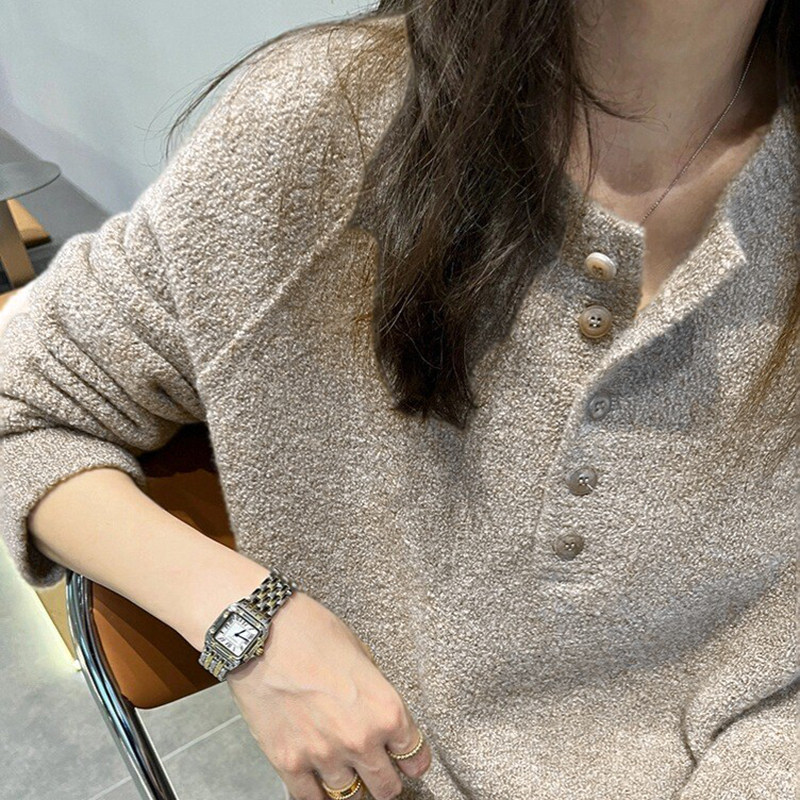 法式高级感上衣独特小众别致漂亮小个子短款灰色半开领毛衣女秋季