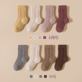 25冬季 儿童袜子加厚澳绒A类中大童保暖纯色中筒袜子美拉德珊瑚绒