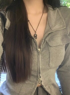 female+pilot灰色短款高级感外套女修身显瘦开衫辣妹纯欲短上衣